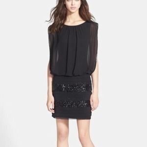 Aidan by Aidan Mattox Black Blouson-Topped Sequin Cocktail Party Dress Sz 4